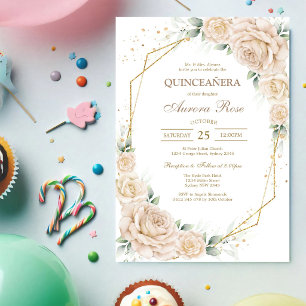 Convite de Quinceanera Floral Rústico Moderno