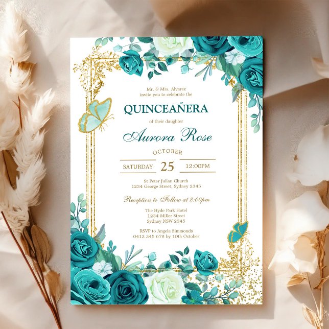 Convite de Quinceanera Floral Rústico Moderno (Criador carregado)