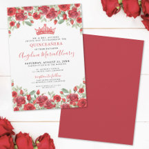 Convite de Quinceanera Floral Vermelho Elegante
