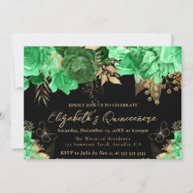 Convite de Quinceanera Flores Verde e Dourado em A