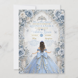 Convite de Quinceañera Frosty Dusty Azul Prata