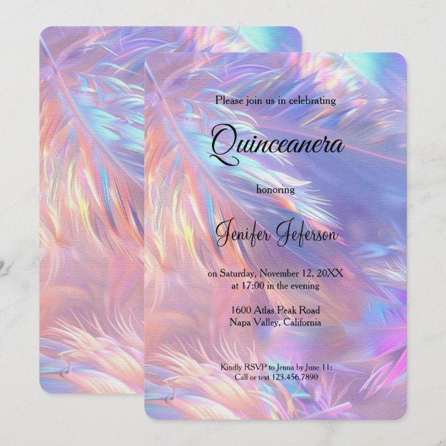 Convite de Quinceanera holográfico moderno (Frente/Verso)