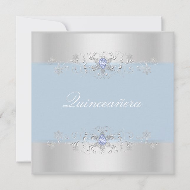 Convite de Quinceanera Joia de Neve Azul e Prata (Frente)
