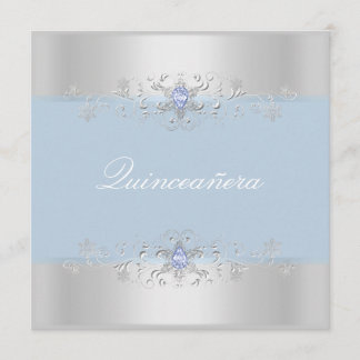 Convite de Quinceanera Joia de Neve Azul e Prata