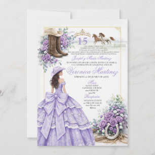 Convite de Quinceañera Lilás Lavanda Ocidental