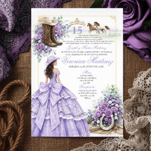Convite de Quinceañera Lilás Lavanda Ocidental