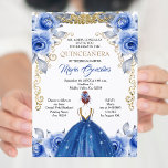 Convite de Quinceanera marinho Azul<br><div class="desc">Marinho Blue Flowers Dourado Quinceanera Convite Mis Quince Anos,  15 Aniversário,  Marinho Quinceanera Convite,  Flores Azuis,  Coroa Mis Quince Anos</div>