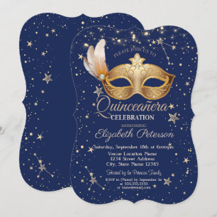 Convite de Quinceañera Masque Navy Blue Stars