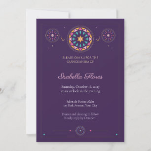 Convite de Quinceanera Medalhao Caleidoscópio