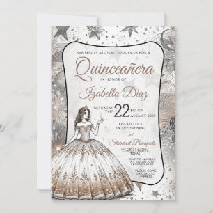 Convite de Quinceañera Menina Dourada