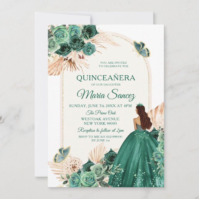 Convite de Quinceañera Mexicana Floral Azul Empoei (Frente)