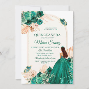 Convite de Quinceañera Mexicana Floral Azul Empoei