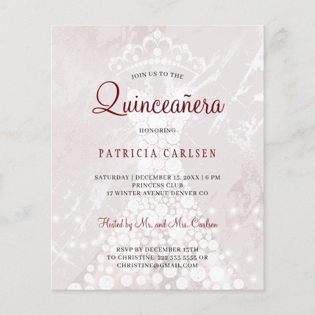 Convite de quinceanera moderno orçamento em rosa d (Frente)