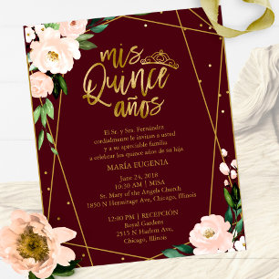 Convite de Quinceanera Orçamento Espanhol Borgonha