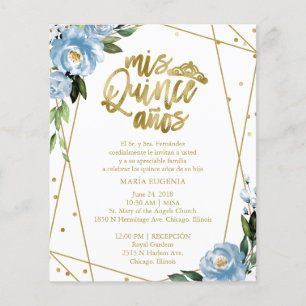 Convite de Quinceanera Orçamento Floral Azul Espan