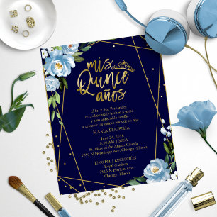 Convite de Quinceanera Orçamento Floral Azul Espan