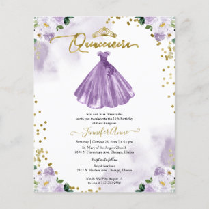 Convite de Quinceanera Orçamento Floral Bilíngue
