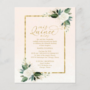 Convite de Quinceanera Orçamento Rosa Dourado Flor