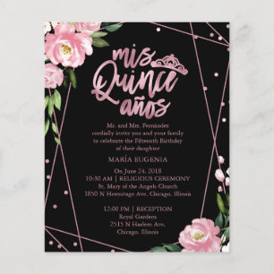 Convite de Quinceanera Orçamento Rosa Dourado Pret