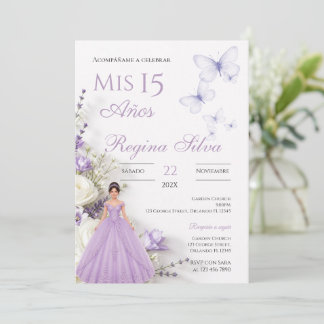Convite de Quinceañera para Flores Roxas