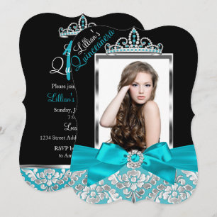 Convite de Quinceanera para Foto com Damasco Preto