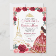 Convite de Quinceañera Paris Coroa de Ouro Rosa Ve