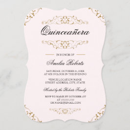 Convite de Quinceanera Pink Gold Antique Flourish