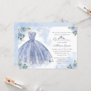 Convite de Quinceanera Prata Vestido Azul Claro