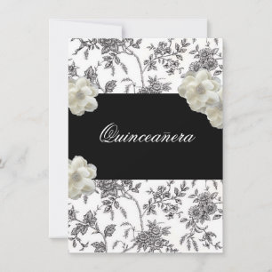 Convite de Quinceanera Preto e Branco Elegante