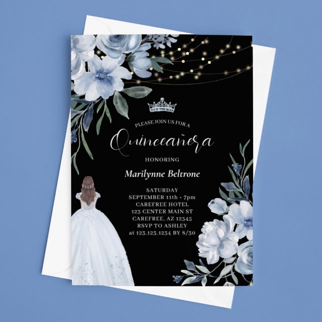Convite de Quinceañera Princesa Azul Elegante (Criador carregado)