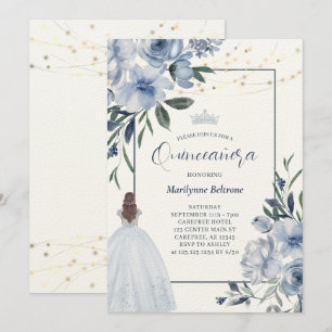 Convite de Quinceañera Princesa Azul Empoeirado