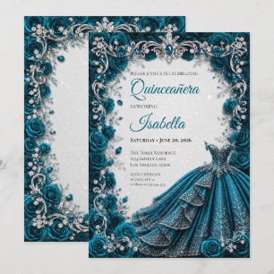 Convite de Quinceañera Princesa Azul Luxuoso