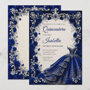 Convite de Quinceañera Princesa Azul Real Luxo