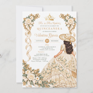 Convite de Quinceañera Princesa com Arco de Flores