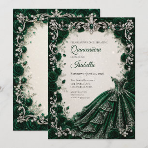 Convite de Quinceañera Princesa Esmeralda de Luxo
