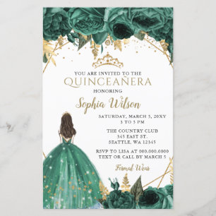 Convite de Quinceañera Princesa Orçamento Verde Do