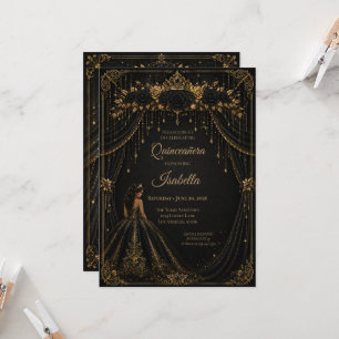 Convite de Quinceañera Princesa Ouro Preto Luxo