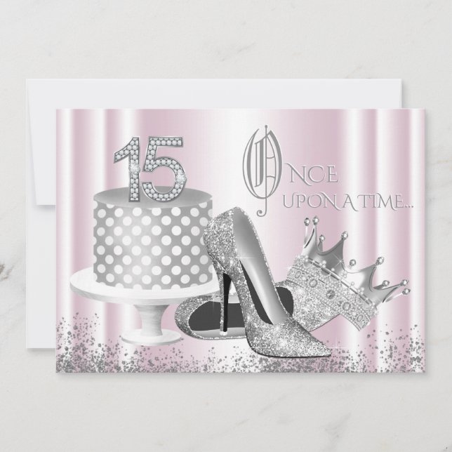 Convite de Quinceanera Princesa Prata Rosa (Frente)