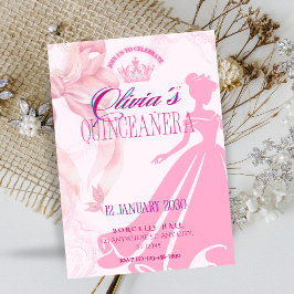 Convite de Quinceañera Princesa Rosa Elegante