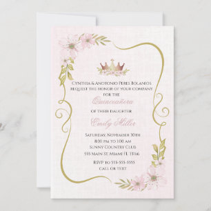 Convite de Quinceañera princesa rosa encabulada