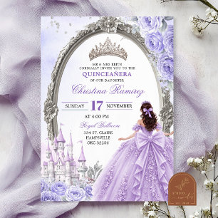 Convite de Quinceanera Princesa Roxa de Conto de F