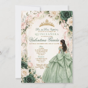Convite de Quinceañera Princesa Verde Sage