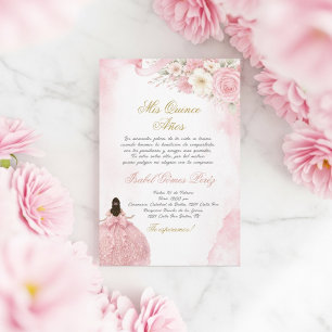 Convite de Quinceanera rosa coquette em espanhol