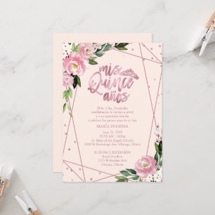 Convite de Quinceanera Rosa Desbotado Dourado Espa