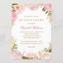 Convite de Quinceanera Rosa Elegante
