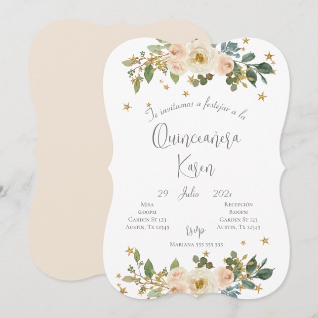 Convite de Quinceanera Rosa Esmagado (Frente/Verso)