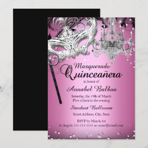 Convite de Quinceanera Rosa Mascarada de Lustre
