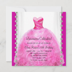 Convite de Quinceanera Rosa Quente
