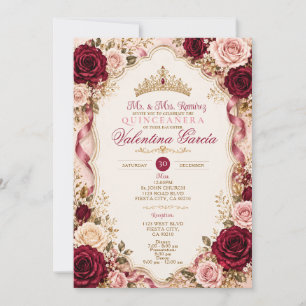 Convite de Quinceañera Rosa Rosa Borgonha