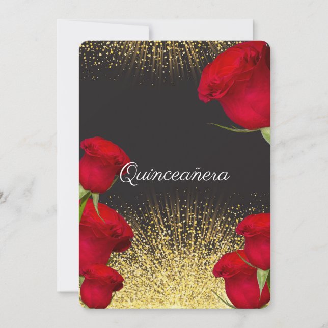 Convite de Quinceanera, Rosas Vermelhas, Brilho Do (Frente)
